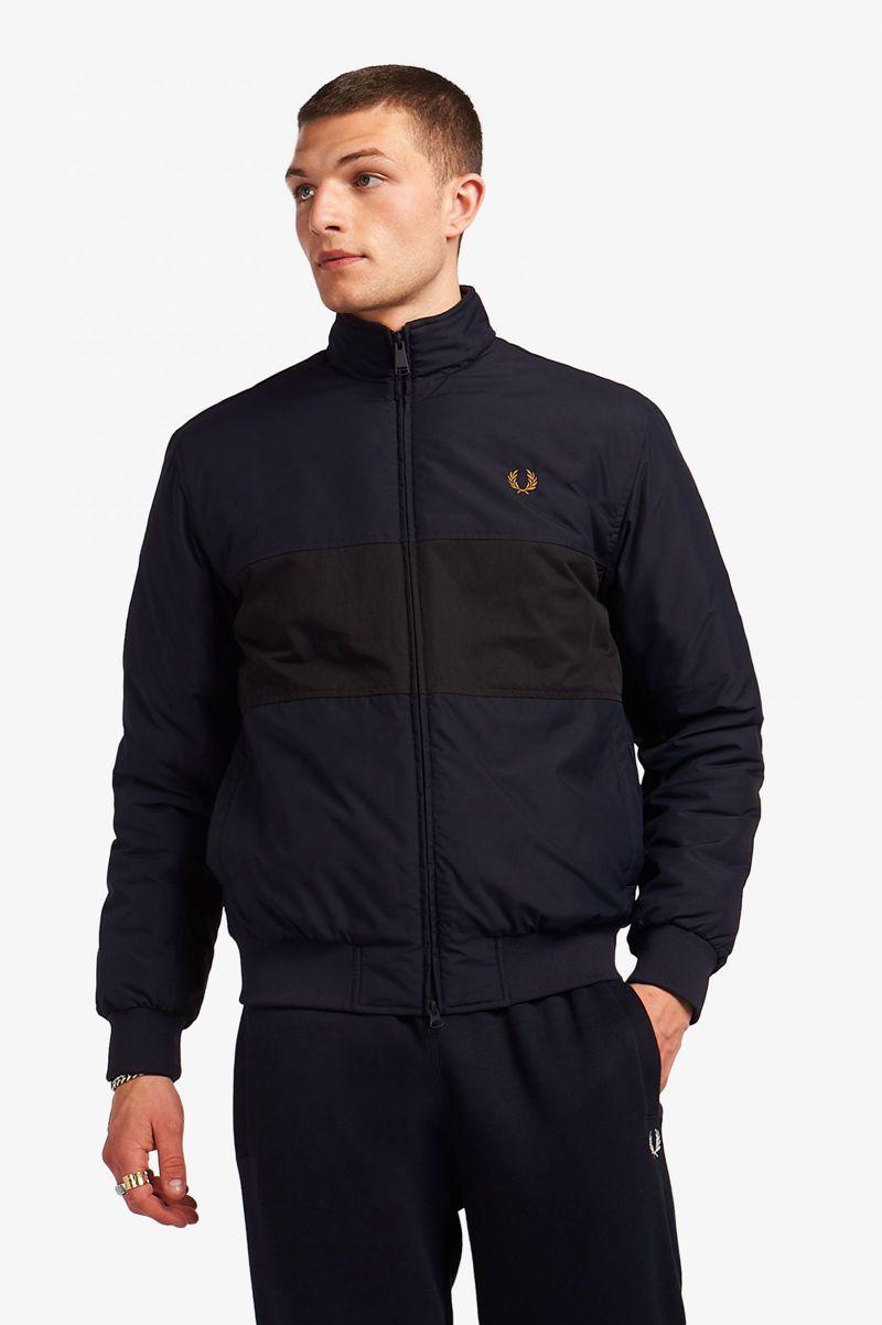 Navy Fred Perry Colour Block Padded Brentham Men\'s Jackets | PH 1184WNBY